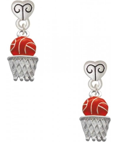 Silvertone Orange Basketball Over Hoop Dangle Scroll Heart Earrings $12.15 Earrings