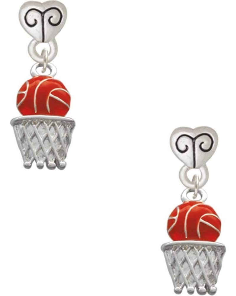 Silvertone Orange Basketball Over Hoop Dangle Scroll Heart Earrings $12.15 Earrings