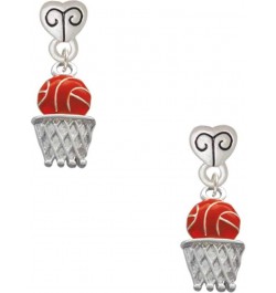 Silvertone Orange Basketball Over Hoop Dangle Scroll Heart Earrings $12.15 Earrings