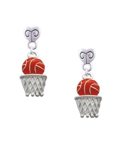 Silvertone Orange Basketball Over Hoop Dangle Scroll Heart Earrings $12.15 Earrings