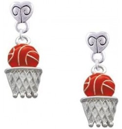 Silvertone Orange Basketball Over Hoop Dangle Scroll Heart Earrings $12.15 Earrings