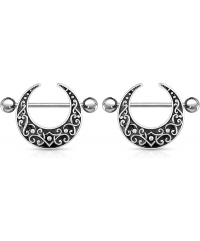 Vintage Filigree Crescent Moon Nipple Shields, Sold as a Pair (Antique Silver Tone) Antique Silver Tone $9.62 Body Jewelry