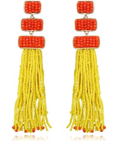 Tassel Beaded Earrings, Summer Statement Boho Beaded Long Fringe Drop Dangle Chandelier Earrings for Women Yellow $11.59 Earr...