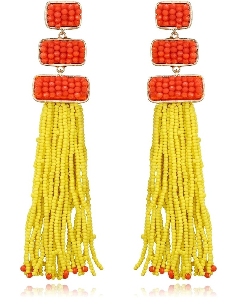 Tassel Beaded Earrings, Summer Statement Boho Beaded Long Fringe Drop Dangle Chandelier Earrings for Women Yellow $11.59 Earr...