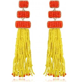 Tassel Beaded Earrings, Summer Statement Boho Beaded Long Fringe Drop Dangle Chandelier Earrings for Women Yellow $11.59 Earr...