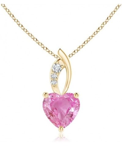 Natural Pink Sapphire Solitaire Heart Pendant Necklace for Women, Girls in 14K Solid Gold/Platinum | September Birthstone | J...