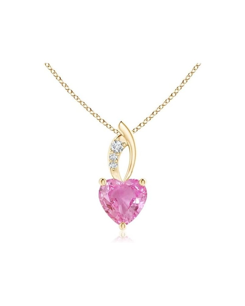 Natural Pink Sapphire Solitaire Heart Pendant Necklace for Women, Girls in 14K Solid Gold/Platinum | September Birthstone | J...