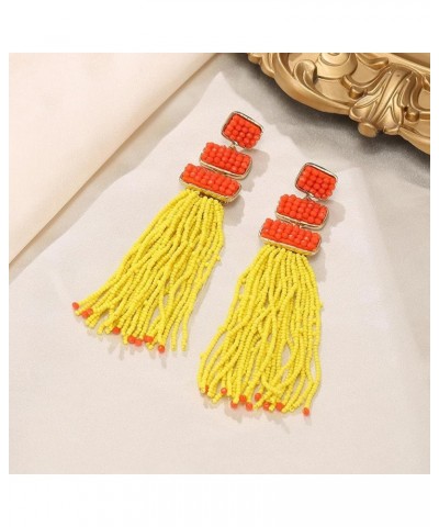 Tassel Beaded Earrings, Summer Statement Boho Beaded Long Fringe Drop Dangle Chandelier Earrings for Women Yellow $11.59 Earr...