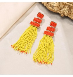 Tassel Beaded Earrings, Summer Statement Boho Beaded Long Fringe Drop Dangle Chandelier Earrings for Women Yellow $11.59 Earr...