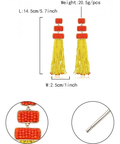 Tassel Beaded Earrings, Summer Statement Boho Beaded Long Fringe Drop Dangle Chandelier Earrings for Women Yellow $11.59 Earr...