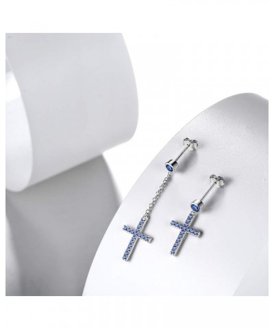 Mens Small Cross Earrings,925 Sterling Silver Earrings Dangle for Men Women,Crystal Drop Cross Hoop Earrings Fashion Earrings...