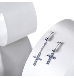 Mens Small Cross Earrings,925 Sterling Silver Earrings Dangle for Men Women,Crystal Drop Cross Hoop Earrings Fashion Earrings...