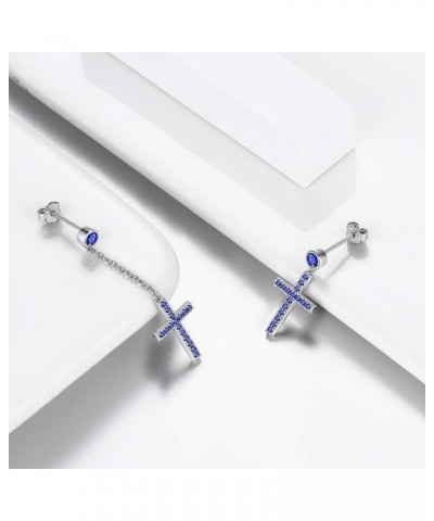 Mens Small Cross Earrings,925 Sterling Silver Earrings Dangle for Men Women,Crystal Drop Cross Hoop Earrings Fashion Earrings...