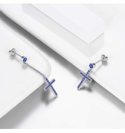 Mens Small Cross Earrings,925 Sterling Silver Earrings Dangle for Men Women,Crystal Drop Cross Hoop Earrings Fashion Earrings...