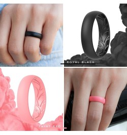 Women Silicone Wedding Bands, Breathable Leaf Cross Pattern Wedding Rings - 5.5 mm Wide Black, Marble C, Light Pink D, Light ...