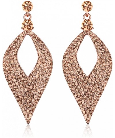 Women's Bohemian Boho Crystal Hollow Leaf Chandelier Dangle Earrings Peach Morganite Color Rose-Gold-tone $10.91 Earrings