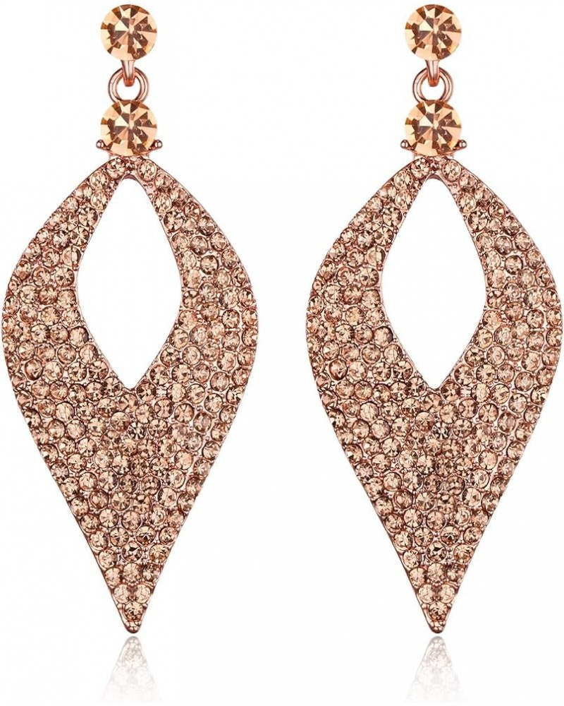 Women's Bohemian Boho Crystal Hollow Leaf Chandelier Dangle Earrings Peach Morganite Color Rose-Gold-tone $10.91 Earrings