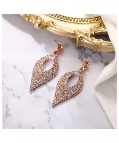 Women's Bohemian Boho Crystal Hollow Leaf Chandelier Dangle Earrings Peach Morganite Color Rose-Gold-tone $10.91 Earrings