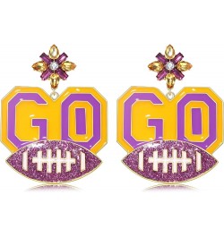 Football Earrings for Women Dangling Rhinestone Go Football Gameday Earrings Fun Sports Team Dangle Drop Earrings Statement C...