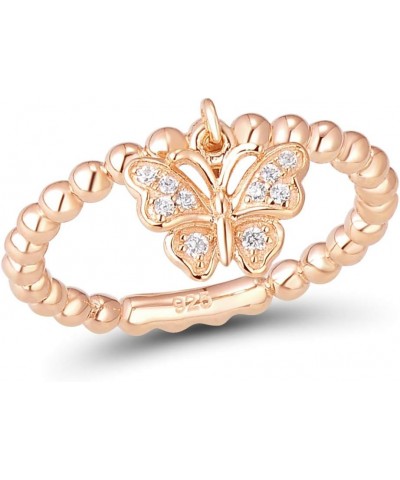 925 Sterling Silver Dangle Ring Cubic Zirconia Jewelry for Women (Butterfly, Rose Gold Plated) $12.50 Rings