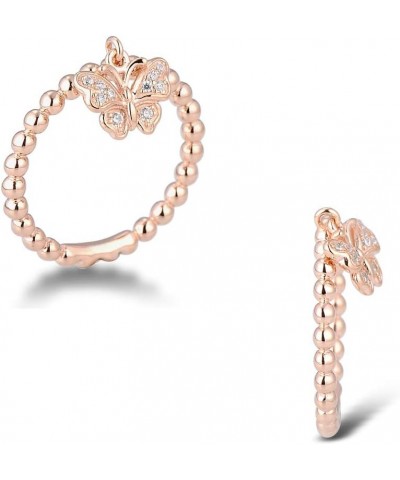 925 Sterling Silver Dangle Ring Cubic Zirconia Jewelry for Women (Butterfly, Rose Gold Plated) $12.50 Rings