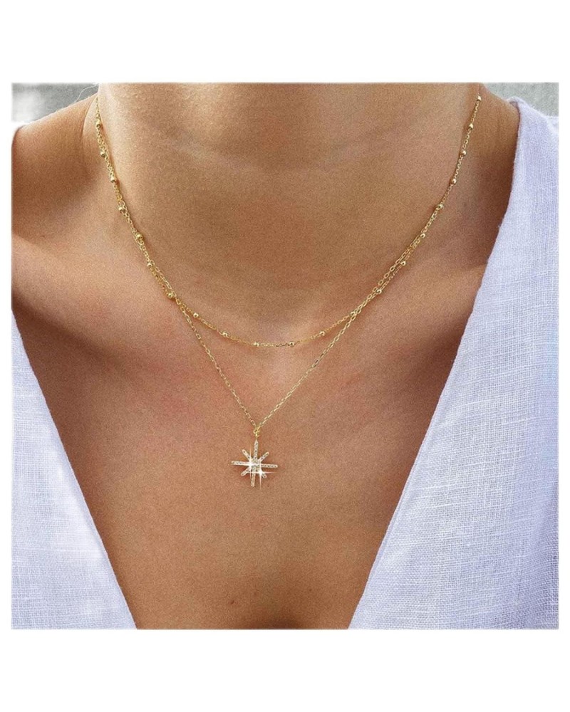 Vintage Layered Crystal Starburst Necklace Rhinestone Sunburst Pendant Necklace Gold Cz Star Choker Necklace Tiny Cz Starburs...