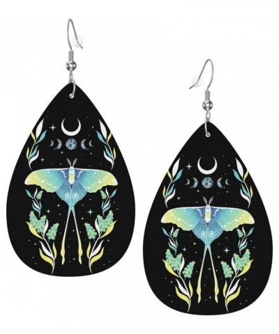 Faux Leather Earrings Mushrooms Moth Teardrop Dangle Earrings Lightweight For Women Girls Moth Moon Stars $7.79 Earrings