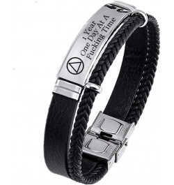 Personalized AA NA Sobriety Gifts for Women Men,Stainless Steel Leather Narcotics Alcoholics Anonymous Addiction Bracelets Ba...