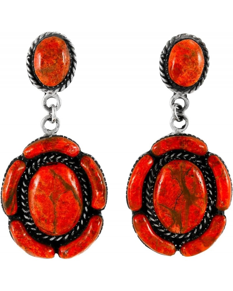 Turquoise Earrings 925 Sterling Silver & Genuine Gemstone LARGE-Coral $41.16 Earrings