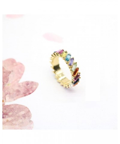 Rainbow Baguette Crystal Band Ring Anniversary Eternity Cubic Zirconia Ring Elegant Wedding Cocktail Rings Fashion Luxury Jew...