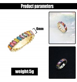 Rainbow Baguette Crystal Band Ring Anniversary Eternity Cubic Zirconia Ring Elegant Wedding Cocktail Rings Fashion Luxury Jew...