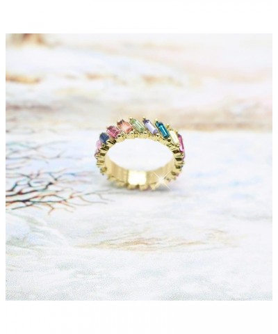 Rainbow Baguette Crystal Band Ring Anniversary Eternity Cubic Zirconia Ring Elegant Wedding Cocktail Rings Fashion Luxury Jew...