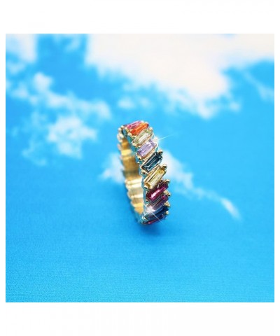 Rainbow Baguette Crystal Band Ring Anniversary Eternity Cubic Zirconia Ring Elegant Wedding Cocktail Rings Fashion Luxury Jew...