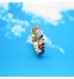 Rainbow Baguette Crystal Band Ring Anniversary Eternity Cubic Zirconia Ring Elegant Wedding Cocktail Rings Fashion Luxury Jew...