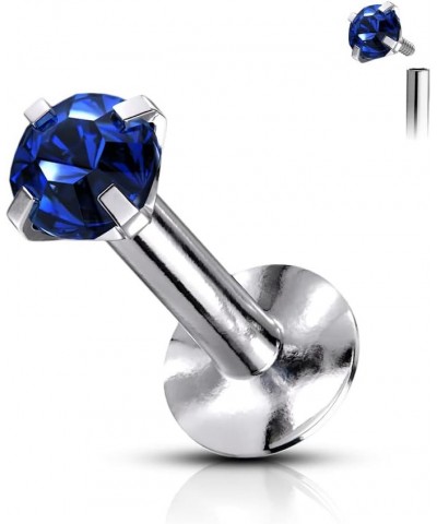 16g 6mm-8mm Internally Threaded Surgical Steel Tragus, Helix Earring and Labret Stud with 2mm CZ Top 8mm Length, Blue CZ $7.6...