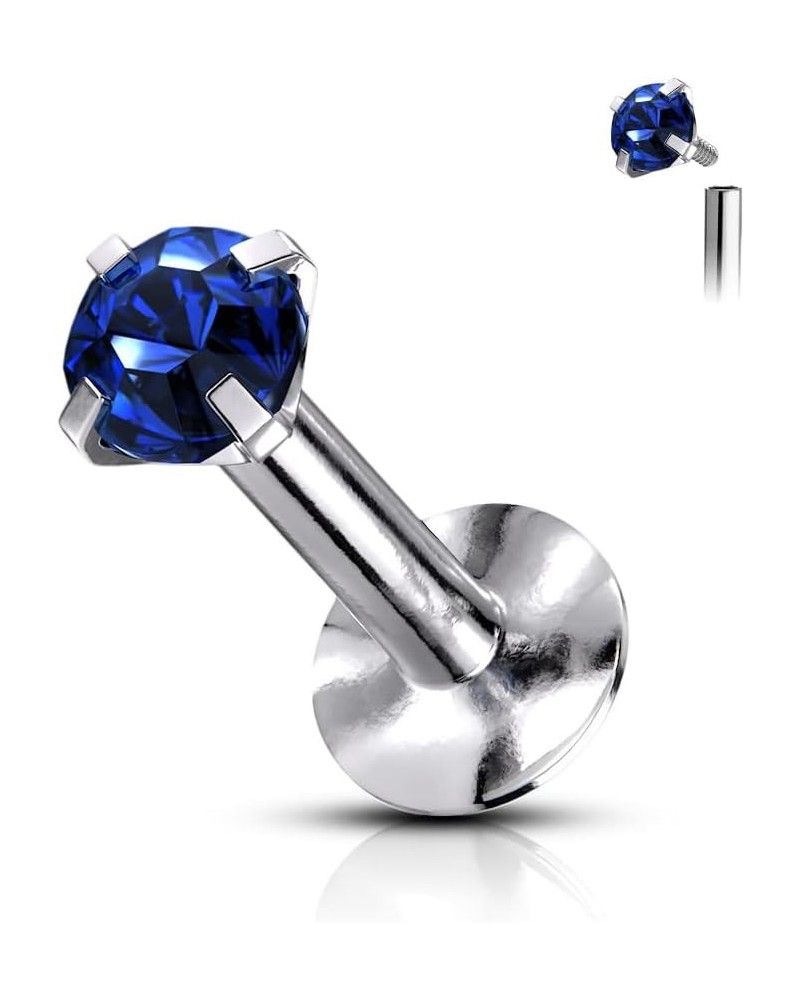 16g 6mm-8mm Internally Threaded Surgical Steel Tragus, Helix Earring and Labret Stud with 2mm CZ Top 8mm Length, Blue CZ $7.6...