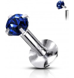 16g 6mm-8mm Internally Threaded Surgical Steel Tragus, Helix Earring and Labret Stud with 2mm CZ Top 8mm Length, Blue CZ $7.6...