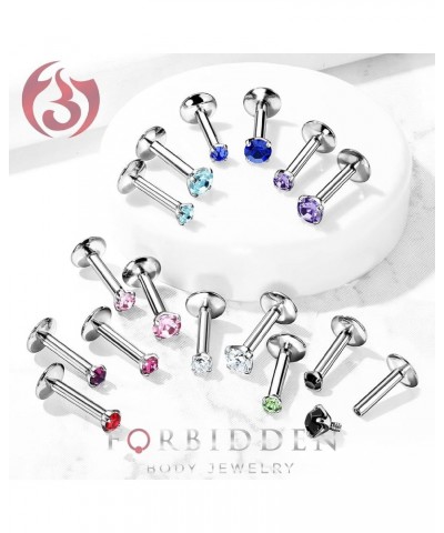 16g 6mm-8mm Internally Threaded Surgical Steel Tragus, Helix Earring and Labret Stud with 2mm CZ Top 8mm Length, Blue CZ $7.6...