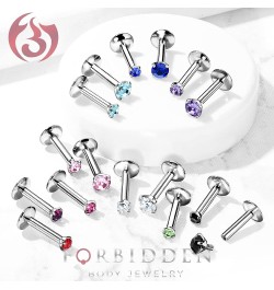 16g 6mm-8mm Internally Threaded Surgical Steel Tragus, Helix Earring and Labret Stud with 2mm CZ Top 8mm Length, Blue CZ $7.6...