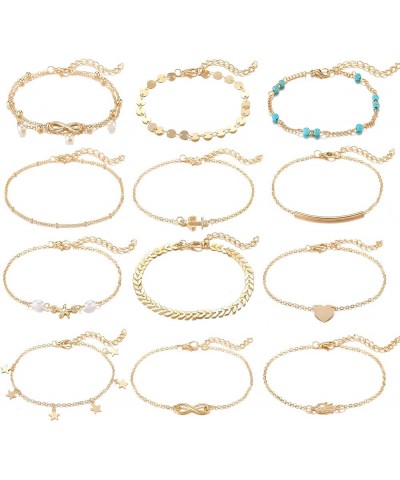 12Pcs Ankle Bracelets for Women Girls Gold Silver Two Style Chain Beach Anklet Bracelet Jewelry Anklet Set,Adjustable Size B:...