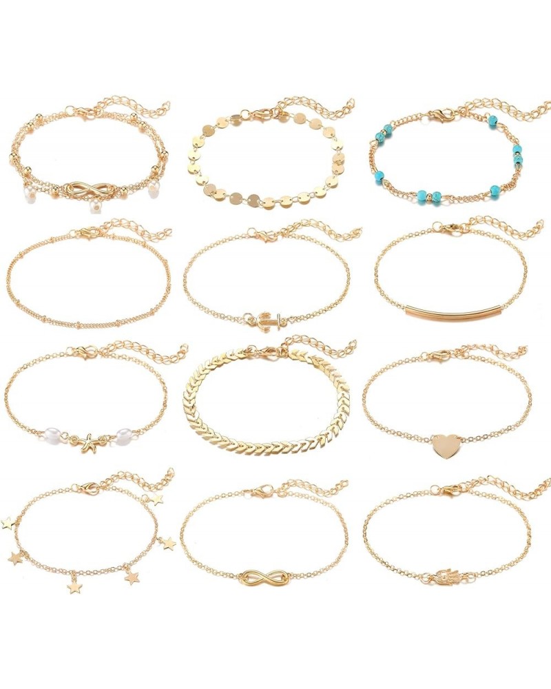 12Pcs Ankle Bracelets for Women Girls Gold Silver Two Style Chain Beach Anklet Bracelet Jewelry Anklet Set,Adjustable Size B:...