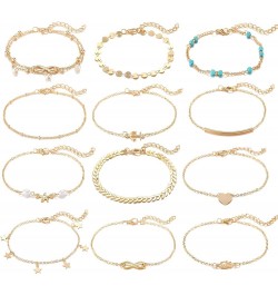 12Pcs Ankle Bracelets for Women Girls Gold Silver Two Style Chain Beach Anklet Bracelet Jewelry Anklet Set,Adjustable Size B:...