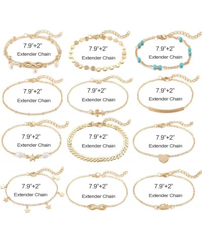 12Pcs Ankle Bracelets for Women Girls Gold Silver Two Style Chain Beach Anklet Bracelet Jewelry Anklet Set,Adjustable Size B:...