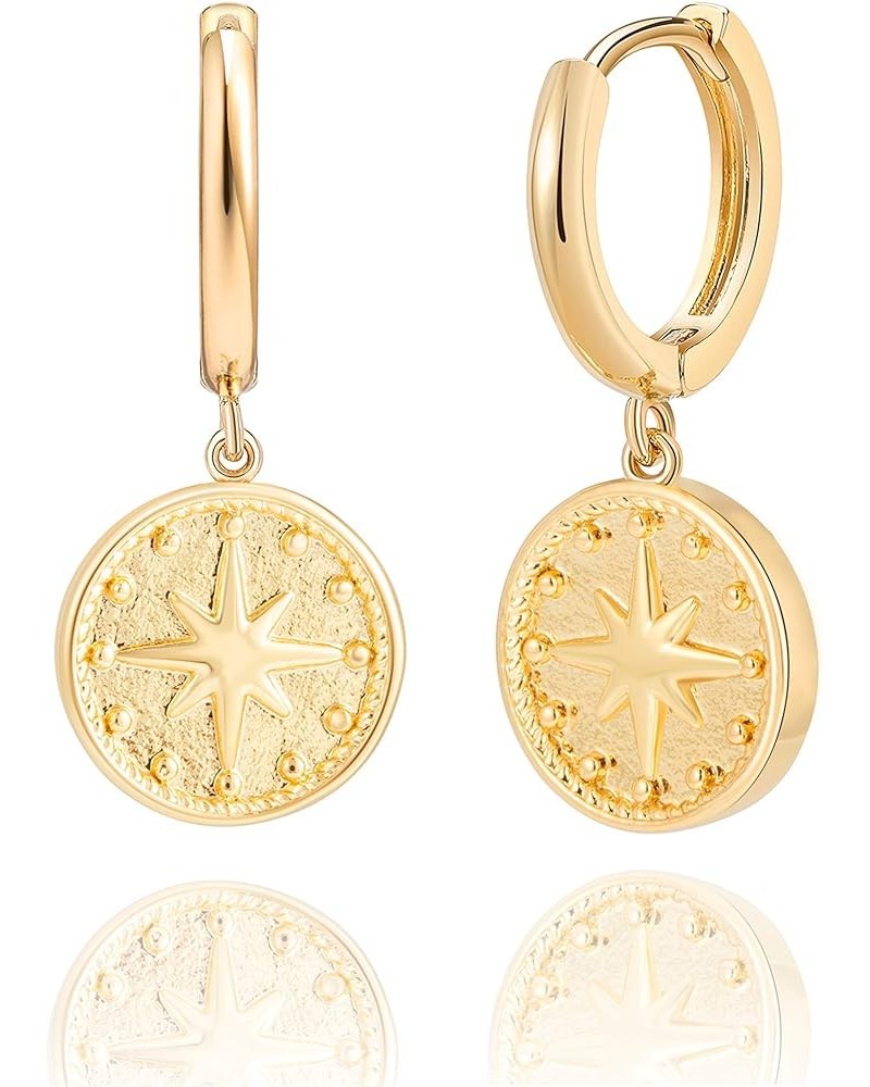 Dainty Dangle Hoop Earrings for Women -14K Gold Plated Gold Huggie Small Hoop Earrings with Charm Coin/Evil Eye round $11.12 ...