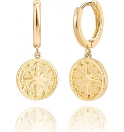 Dainty Dangle Hoop Earrings for Women -14K Gold Plated Gold Huggie Small Hoop Earrings with Charm Coin/Evil Eye round $11.12 ...