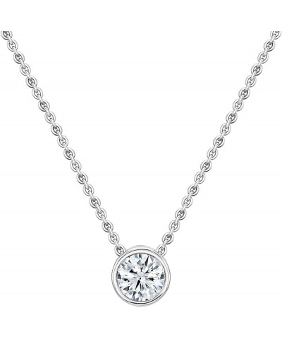 Round Lab Grown White Diamond Solitaire Bezel Set Pendant for Women in 14K Gold 1.50 Carat Silver Chain White Gold $258.27 Ne...