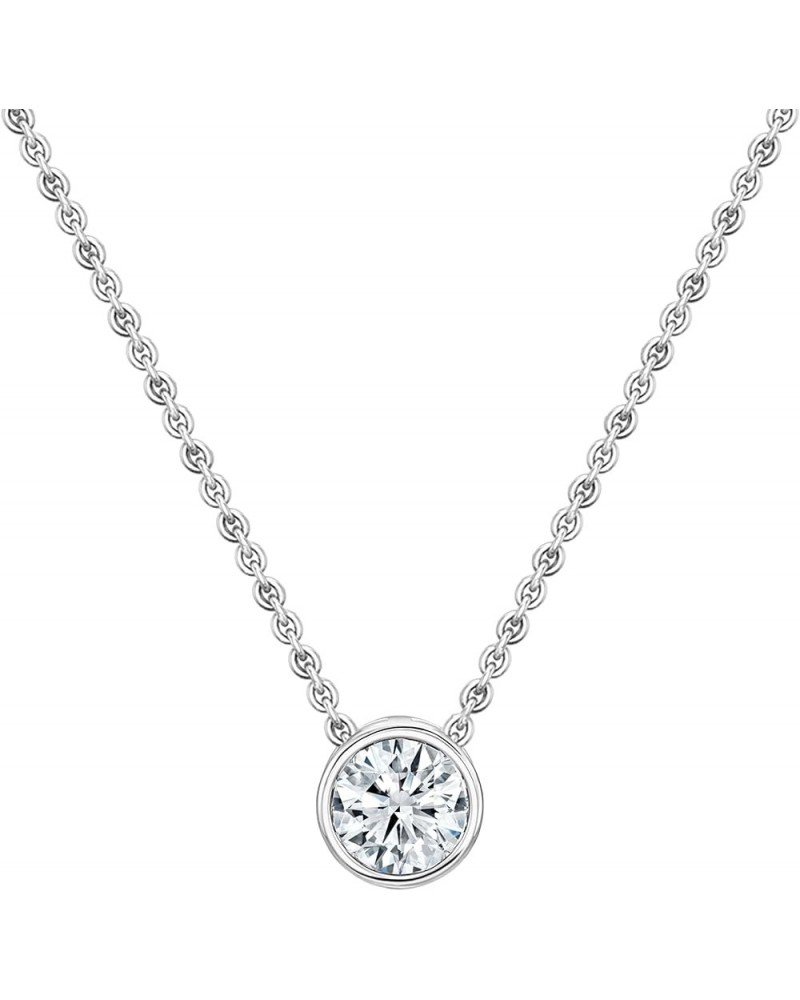 Round Lab Grown White Diamond Solitaire Bezel Set Pendant for Women in 14K Gold 1.50 Carat Silver Chain White Gold $258.27 Ne...