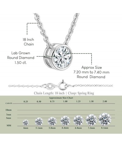 Round Lab Grown White Diamond Solitaire Bezel Set Pendant for Women in 14K Gold 1.50 Carat Silver Chain White Gold $258.27 Ne...