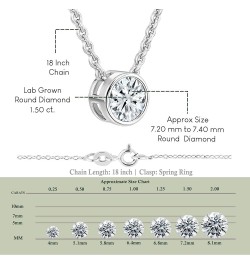 Round Lab Grown White Diamond Solitaire Bezel Set Pendant for Women in 14K Gold 1.50 Carat Silver Chain White Gold $258.27 Ne...