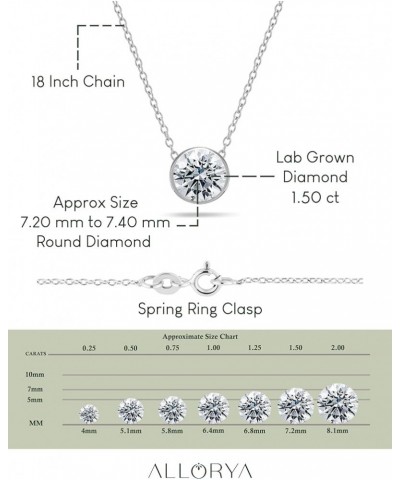 Round Lab Grown White Diamond Solitaire Bezel Set Pendant for Women in 14K Gold 1.50 Carat Silver Chain White Gold $258.27 Ne...